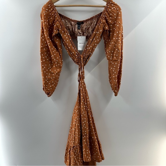 Forever 21 Dresses & Skirts - Forever 21 Brown Polka Dot Cutout Long Sleeve Dress – Size M, NWT